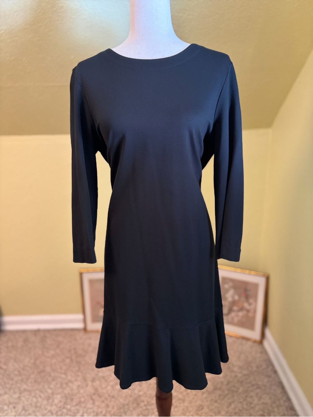 J.Jill Black Ponte Ruffle Hem Dress Size Medium Whimsigoth